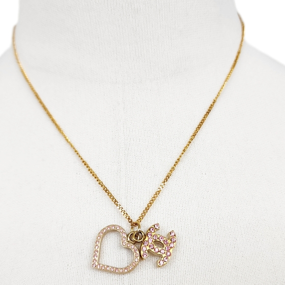 Authentic CHANEL CC Logo Rhinestone Heart Gold Tone Pendant - Picture 1 of 10
